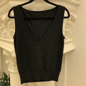 CALVIN KLEIN HIGH-END NEW Black Knit/Metal Accented Sleeveless Top…MODERN CHIC